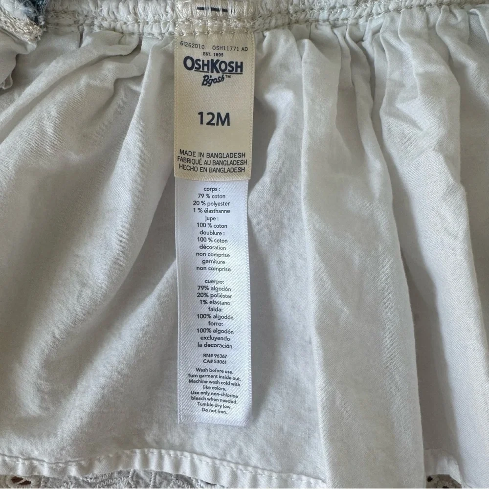 OshKosh B'gosh Blue Denim and White Eyelet Overalls Size 12M